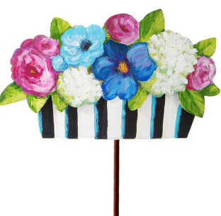 Black Striped Pot Of Mixed Flowers