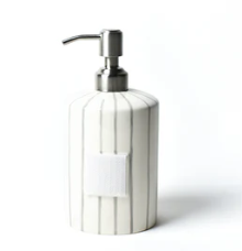 Happy Everything stone stripe mini cylinder soap pump with interchangeable mini attachment displayed on kitchen counter