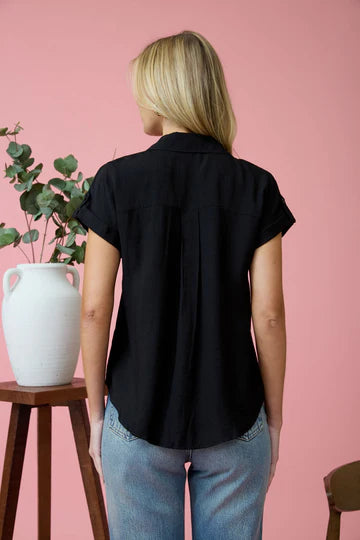 Short Sleeve Tab Button Down Blouse