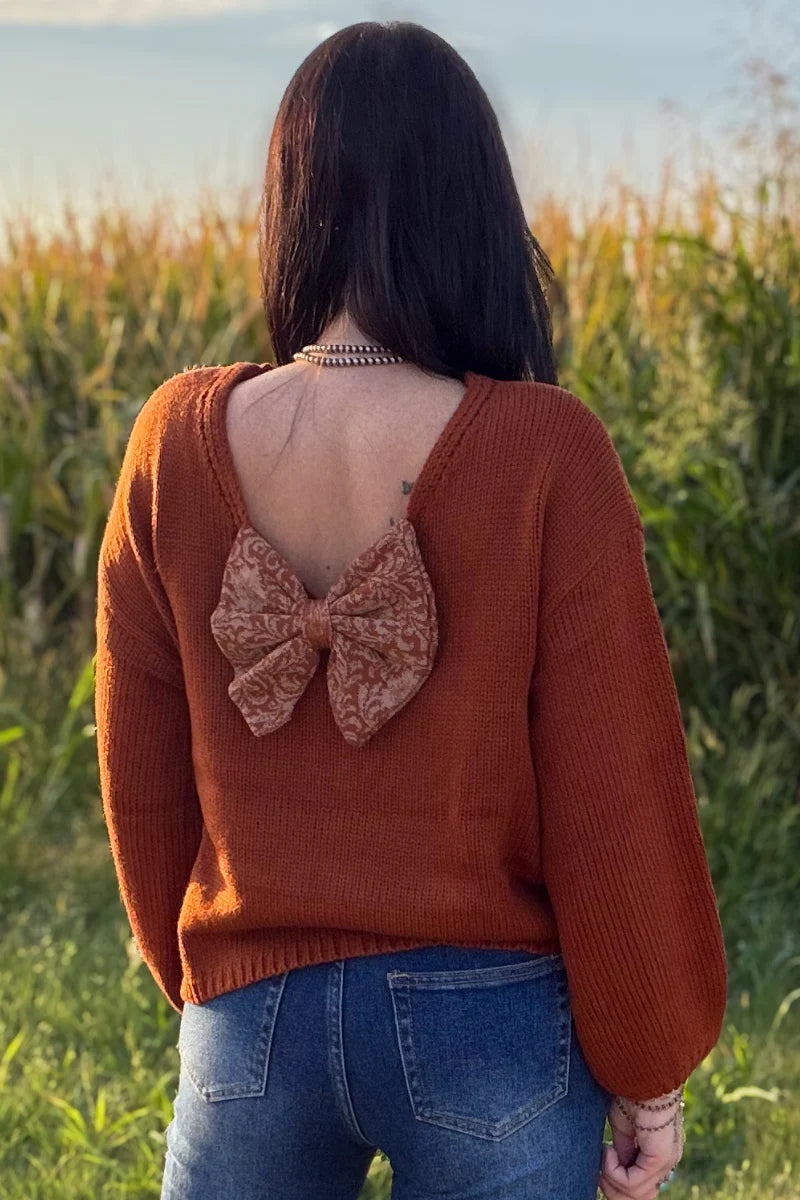 Rust Bow Back Knit Sweater