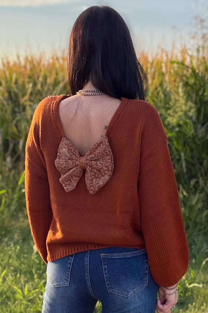 Rust Bow Back Knit Sweater