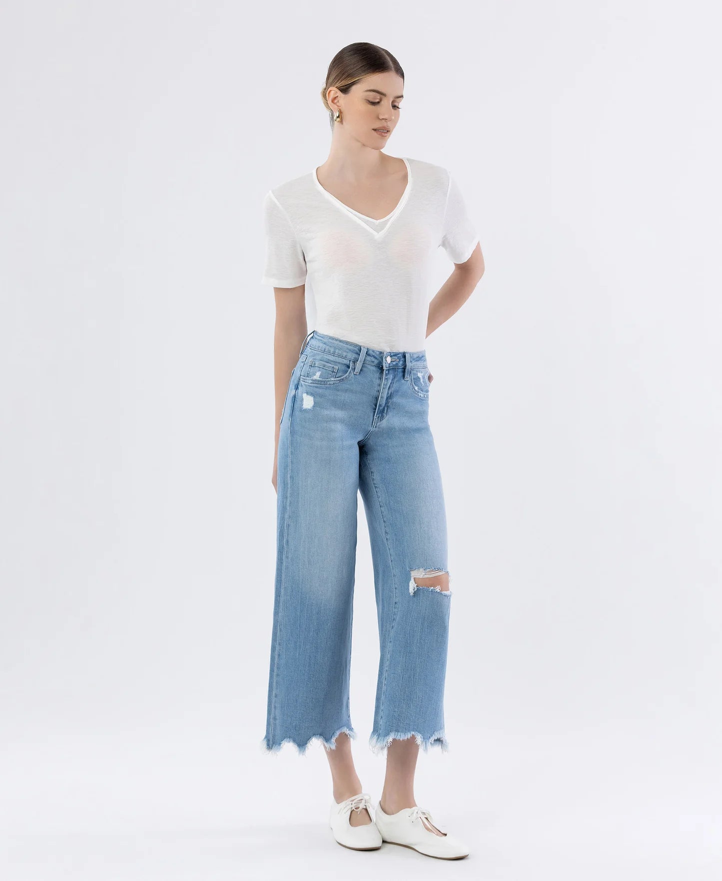 Vervet by Flying Monkey Olivia High Rise Distressed Crop Wide Leg Jeans
