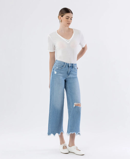 Vervet by Flying Monkey Olivia High Rise Distressed Crop Wide Leg Jeans