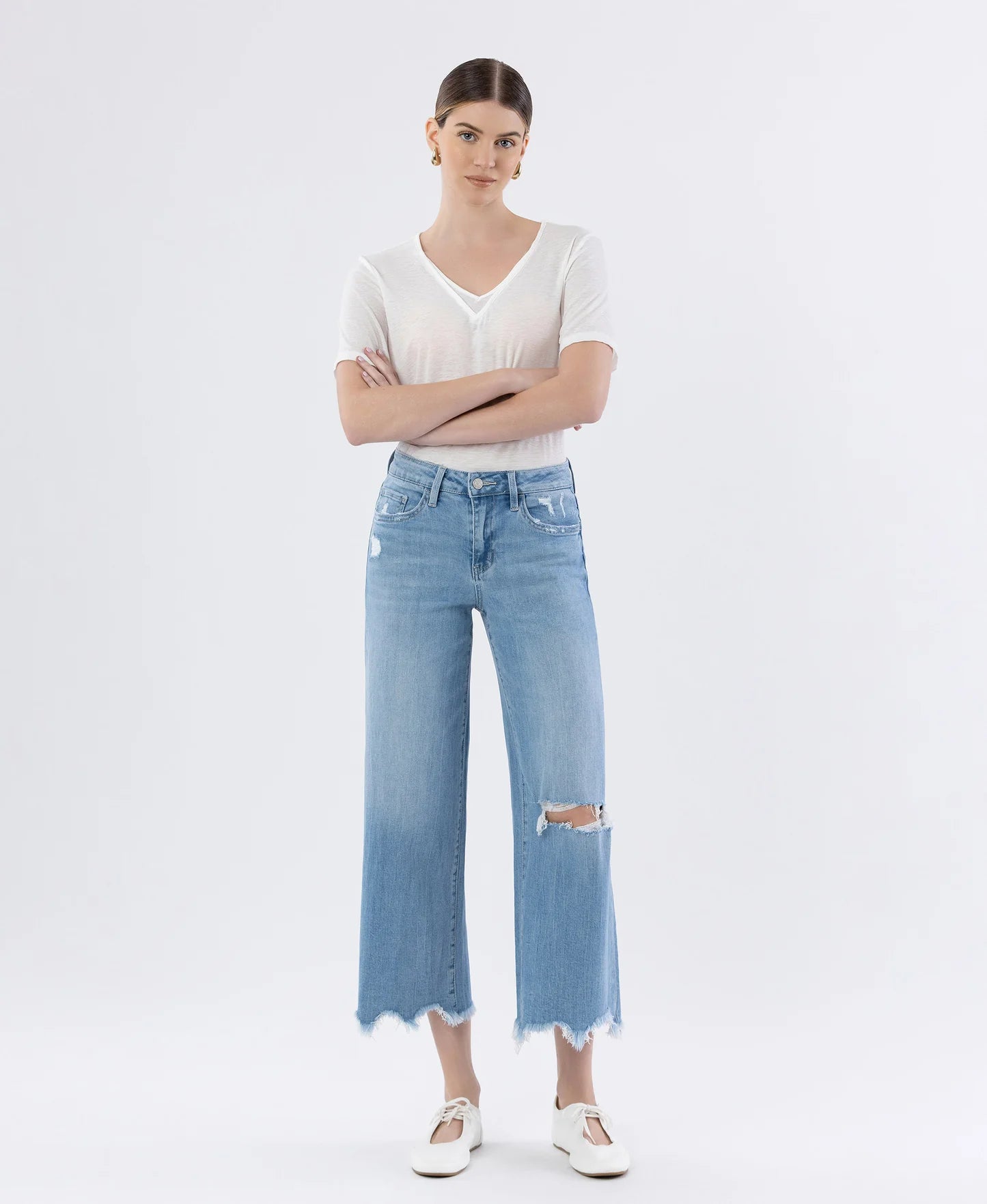 Vervet by Flying Monkey Olivia High Rise Distressed Crop Wide Leg Jeans Front