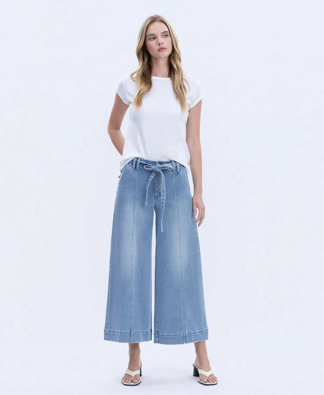 Vervet by Flying Monkey High Rise Tie Waist Palazzo Jeans