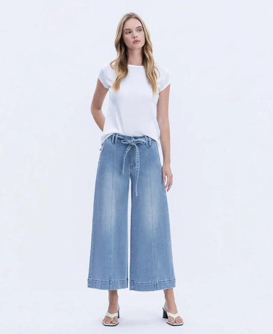 Vervet by Flying Monkey High Rise Tie Waist Palazzo Jeans