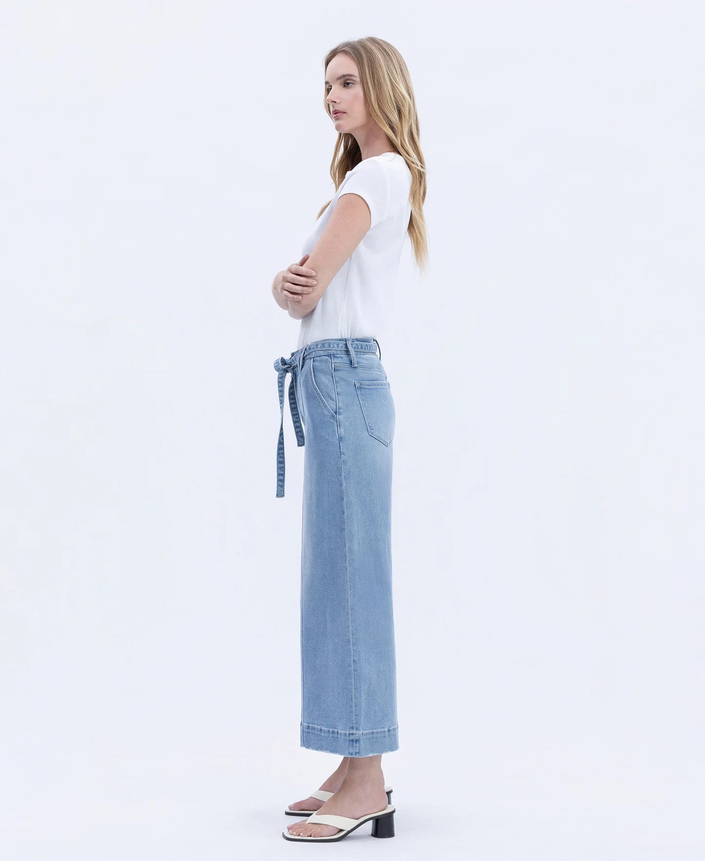 Vervet by Flying Monkey High Rise Tie Waist Palazzo Jeans
