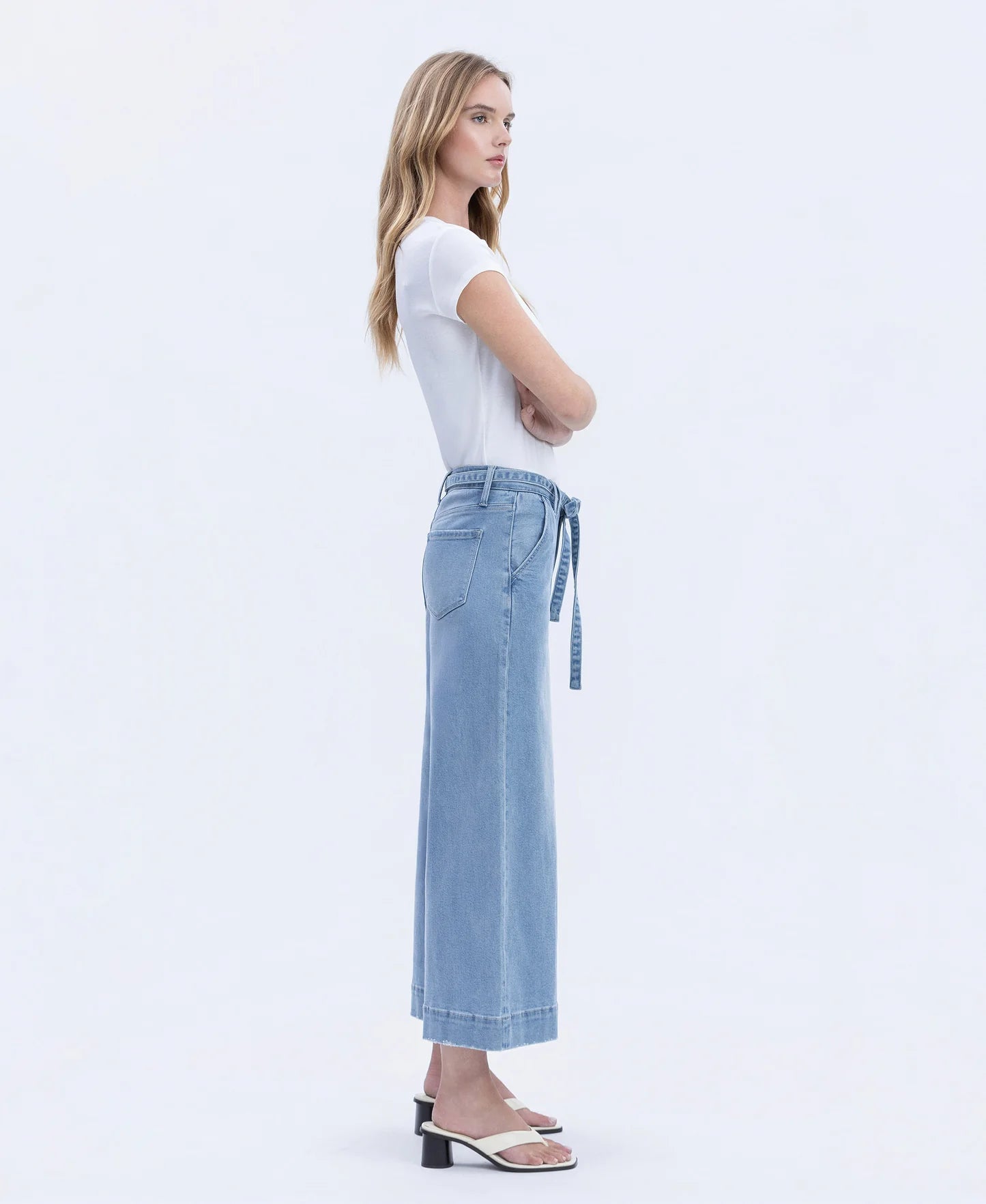 Vervet by Flying Monkey High Rise Tie Waist Palazzo Jeans