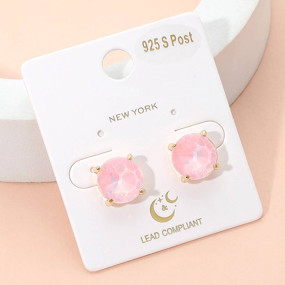 Round Stone Cushion Stud Earrings