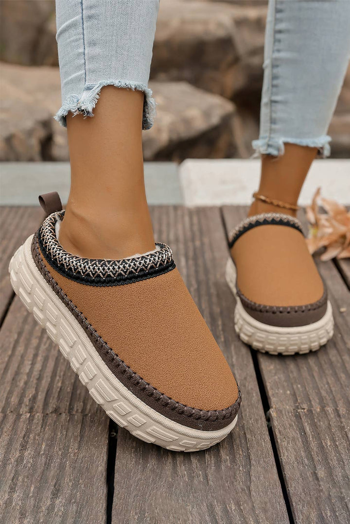 Contrast Stitch Detail Faux Suede Patchwork Plush Slipper