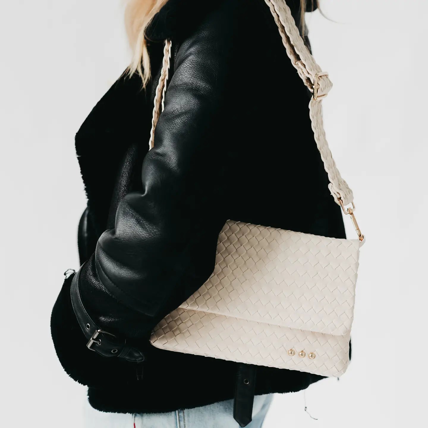 Wrenlee Woven Flap Crossbody Cream