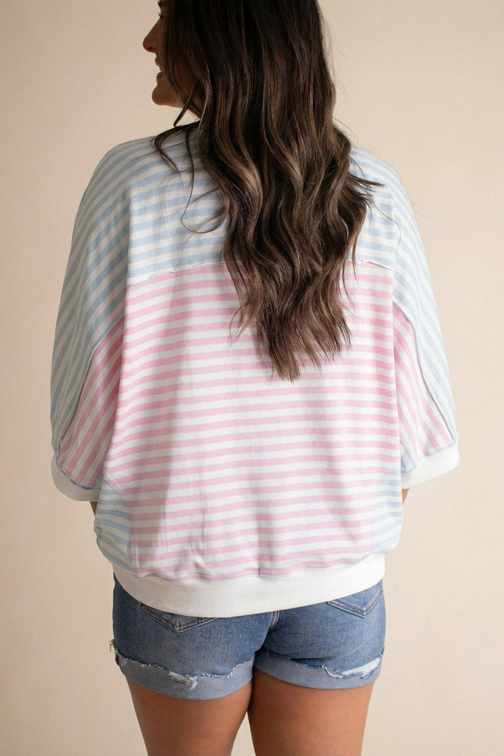 Striped Oversized T Shirt Colorblock Casual Loose Top