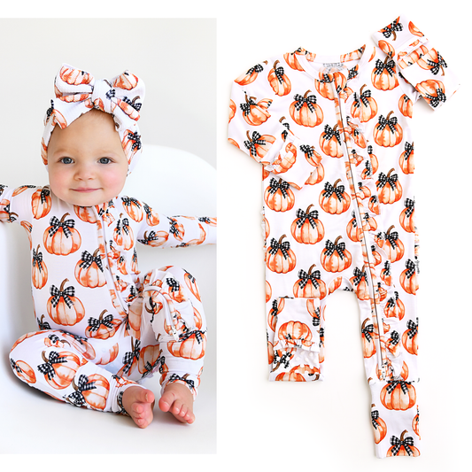 Lilith Pumpkin RUFFLE ZIP Halloween Bamboo Pumpkin Sleepies Little
