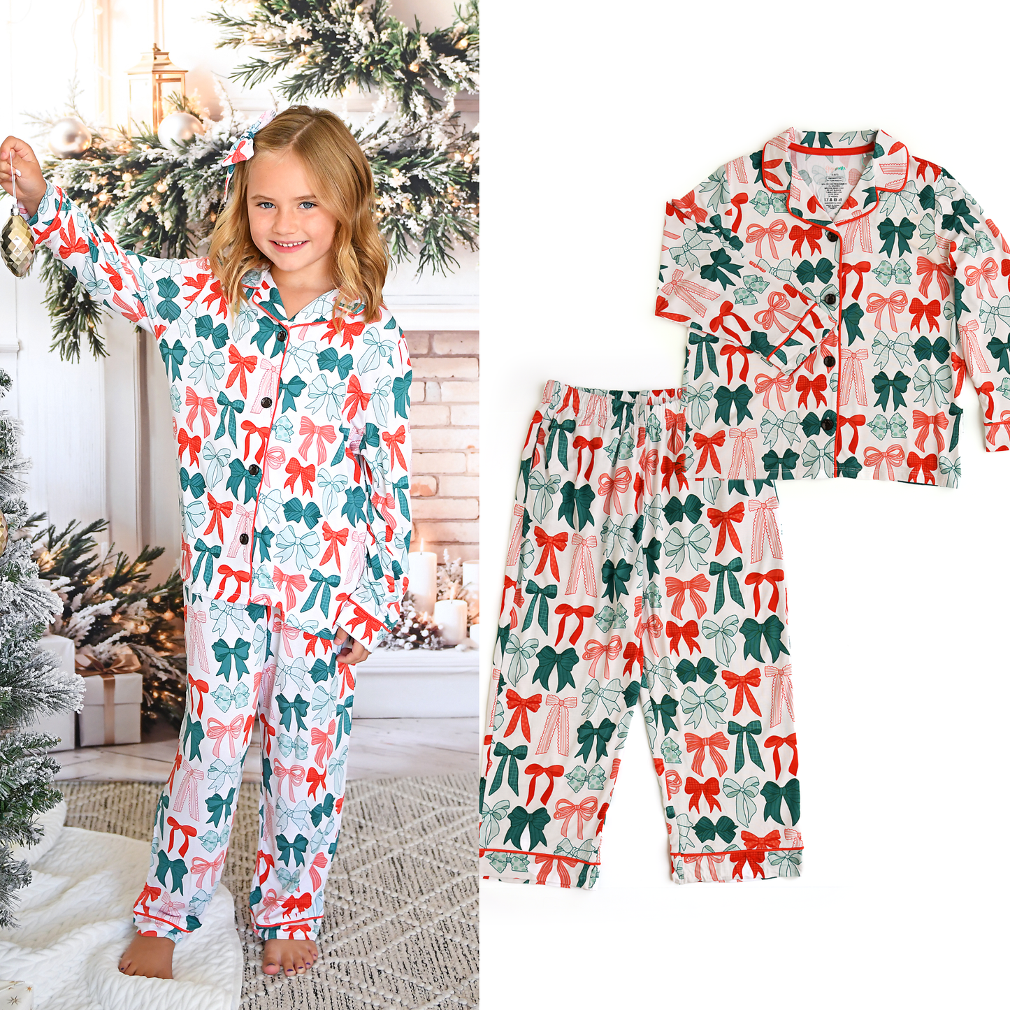 Belle Bows Kids Lounge Set matching christmas pajamas bamboo