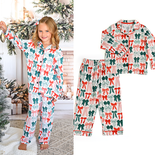 Belle Bows Kids Lounge Set matching christmas pajamas bamboo