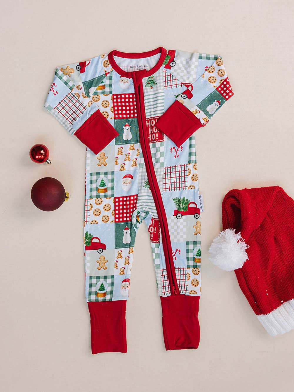 Christmas Patchwork Bamboo Baby Zip Romper