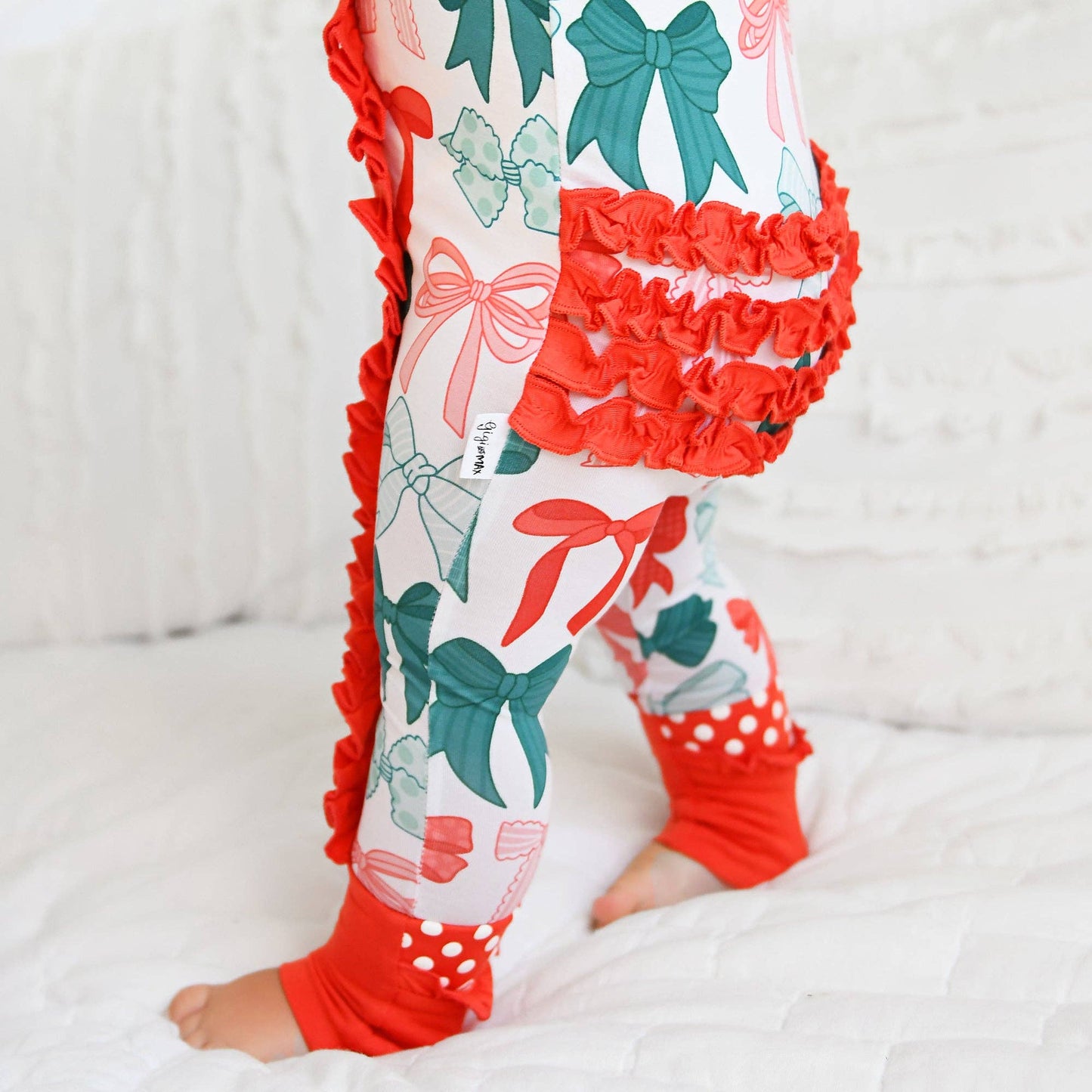 Belle Bows RUFFLE ZIP Christmas Bamboo Baby One Piece Outfit
