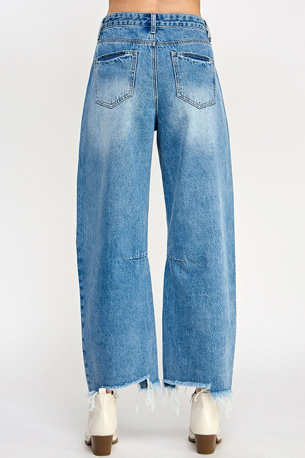 High Rise Distressed Barrel Jeans