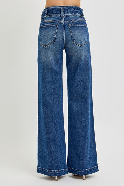 Tummy Control High Rise Wide Leg Self Belted Jean