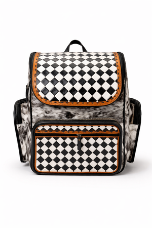 black and white quilted leather backpack KKXIU Purse for Women Small Girls Bookbag | Small Vegan Trendy Daypack The grey interior lining adds a touch of sophistication to this practical bag. Black White Checkered Cowhide Backpack