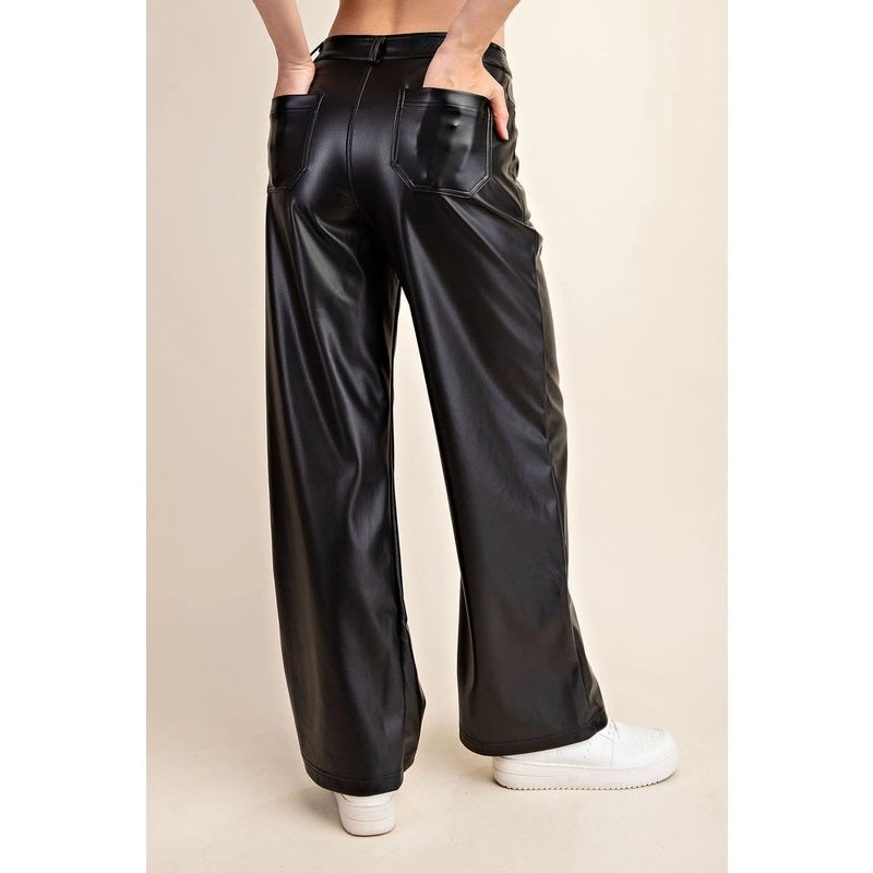 Leather Straight Pants with Pockets