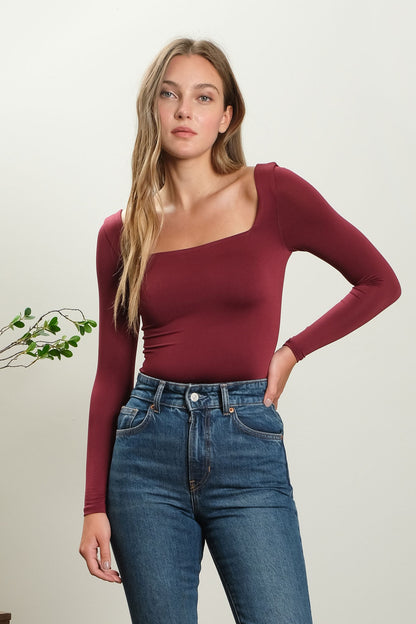 Square Neck Long Sleeve Knit Top