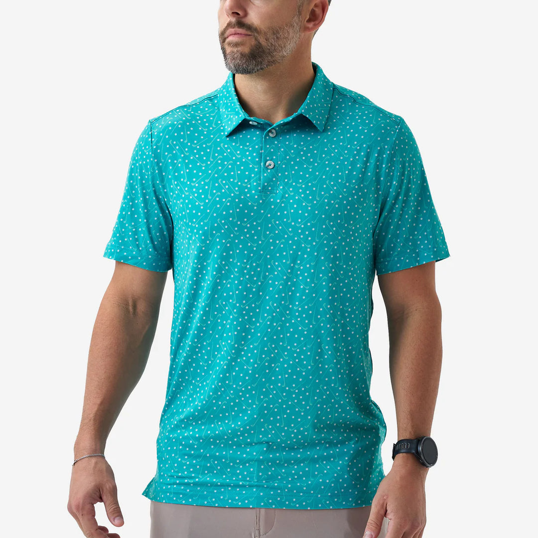 Burlebo Par-Tee performance polo men’s teal golf shirt front view lightweight breathable