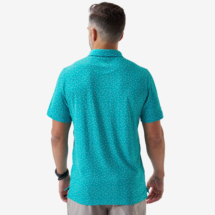 Burlebo golf polo back view teal patterned men’s performance shirt