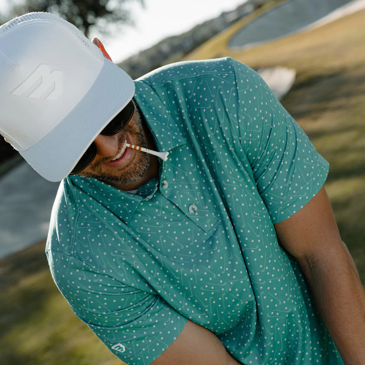 Burlebo performance polo lifestyle golf outfit men’s casual look