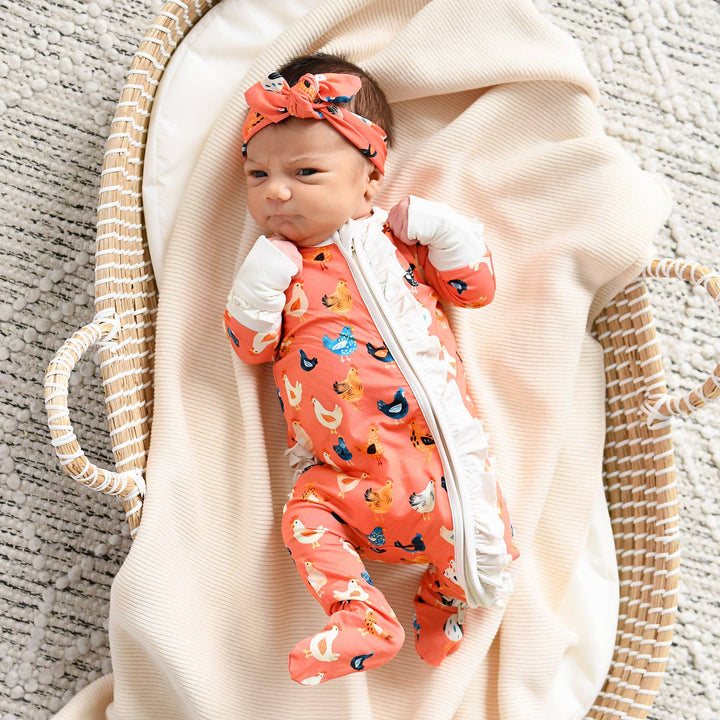 Penny RUFFLE ZIP Bamboo One Piece Chickens Baby Outfit