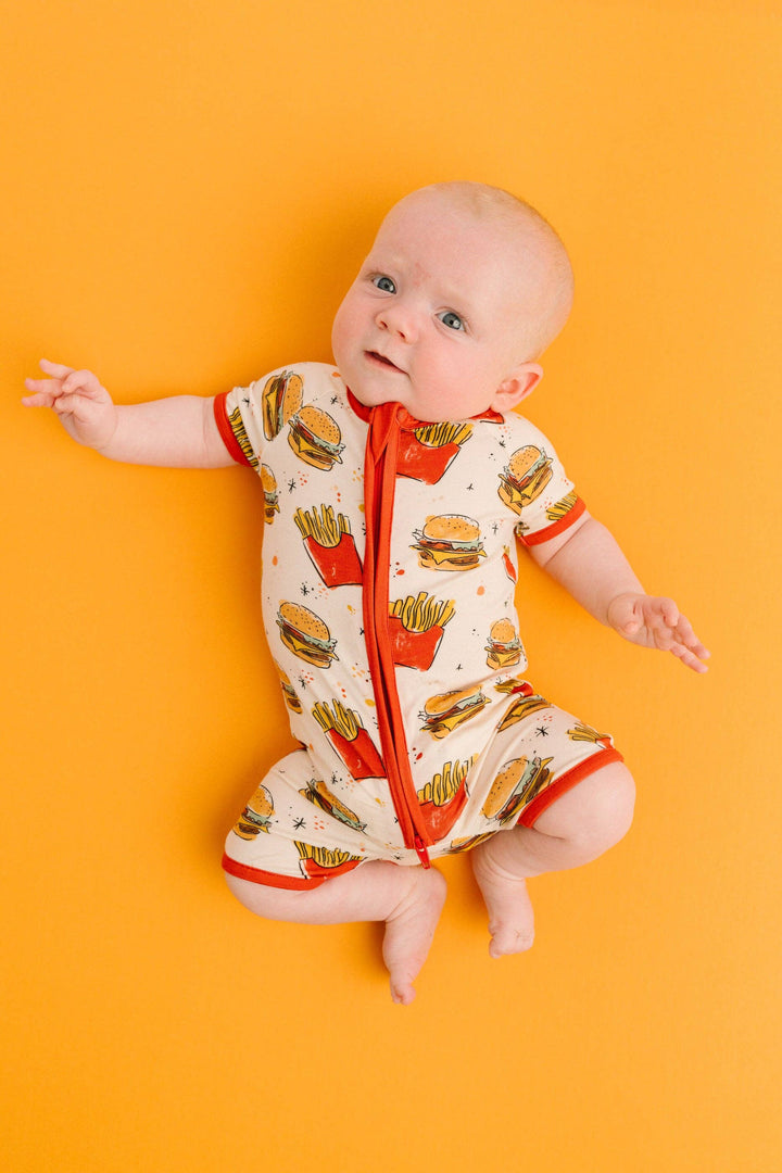 Cheeseburger Meal Bamboo Baby Short Romper