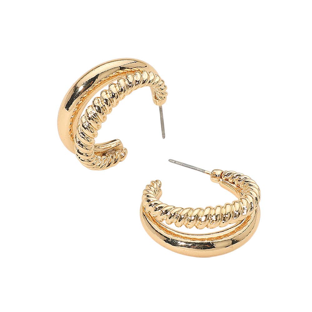 Two Tone Textured Metal Hoop Earrings