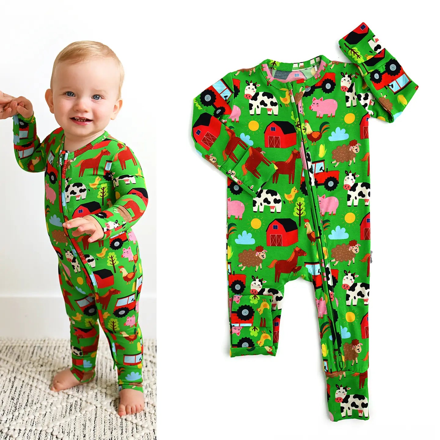 Tanner Zip Bamboo Baby Farm Animal Convertible Footie