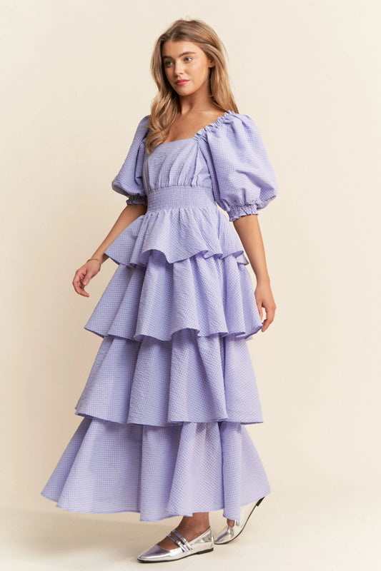 Square Neckline Ruffle Tiered Maxi Dress