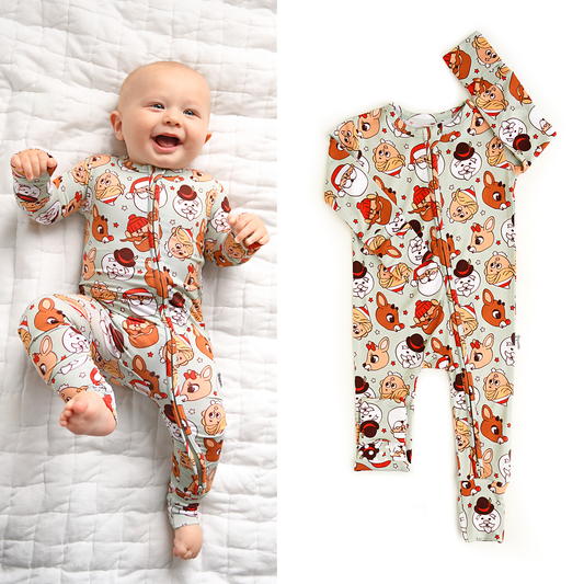 Rudolph ZIP Christmas Bamboo Baby One Piece Outfit