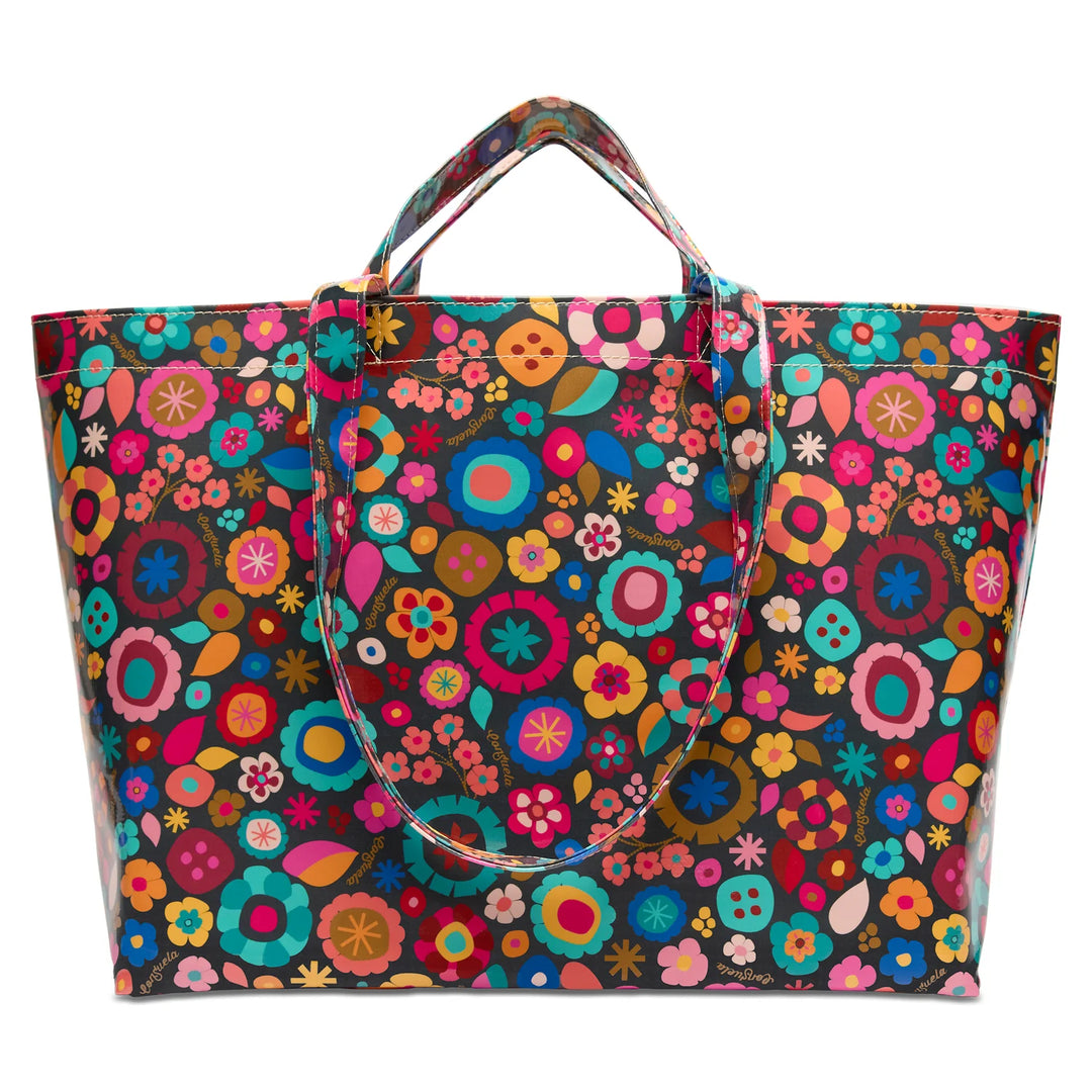 Oversized Consuela jumbo tote showing wide capacity and floral design