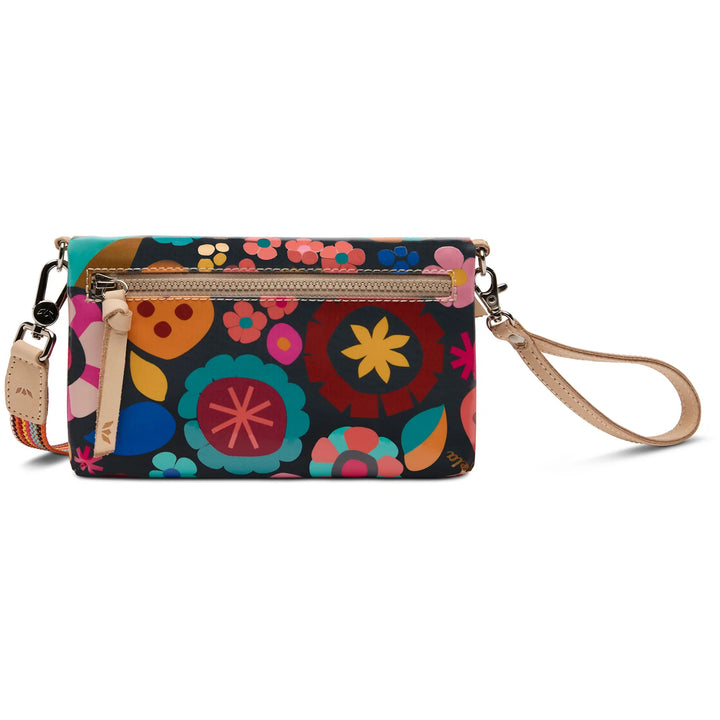 Back view of Consuela Amelie Uptown Crossbody floral bag with wristlet strap and zipper pocket