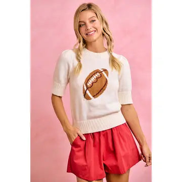 Football Puff Sleeve Knit Sweater Top