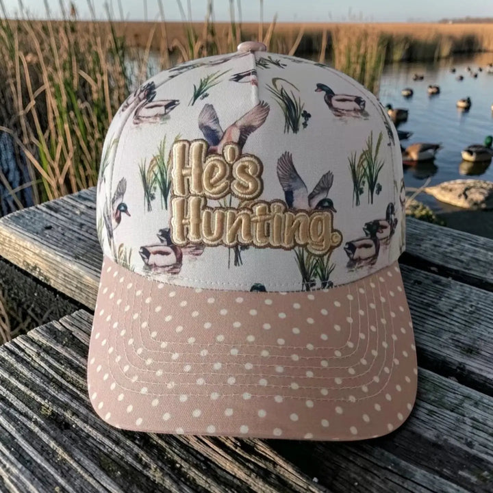 He’s Hunting Duck Print Trucker Hat