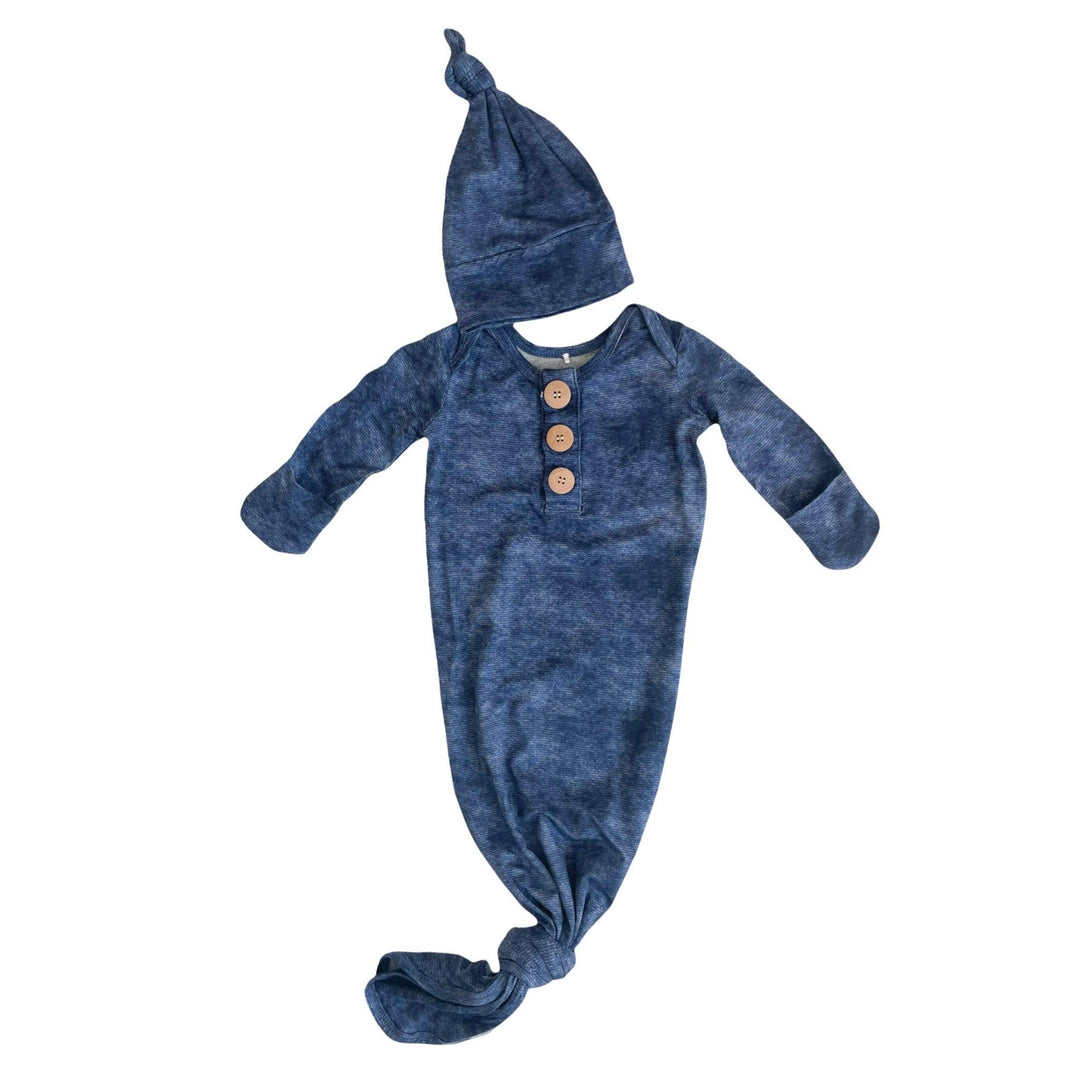 Denim Print | Knot Gown &amp; Hat Set