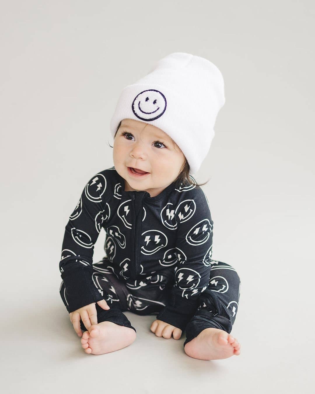 Smiley Baby Kids Beanie | White