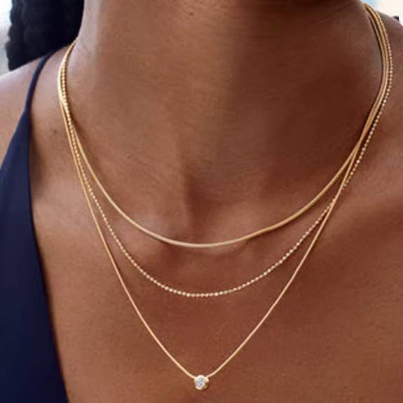 18K STAINLESS STEEL TARNISH FREE LAYERED NECKLACE |	40NK9610