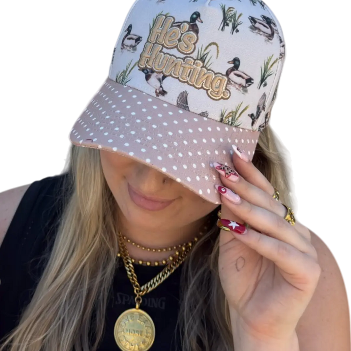He’s Hunting Duck Print Trucker Hat