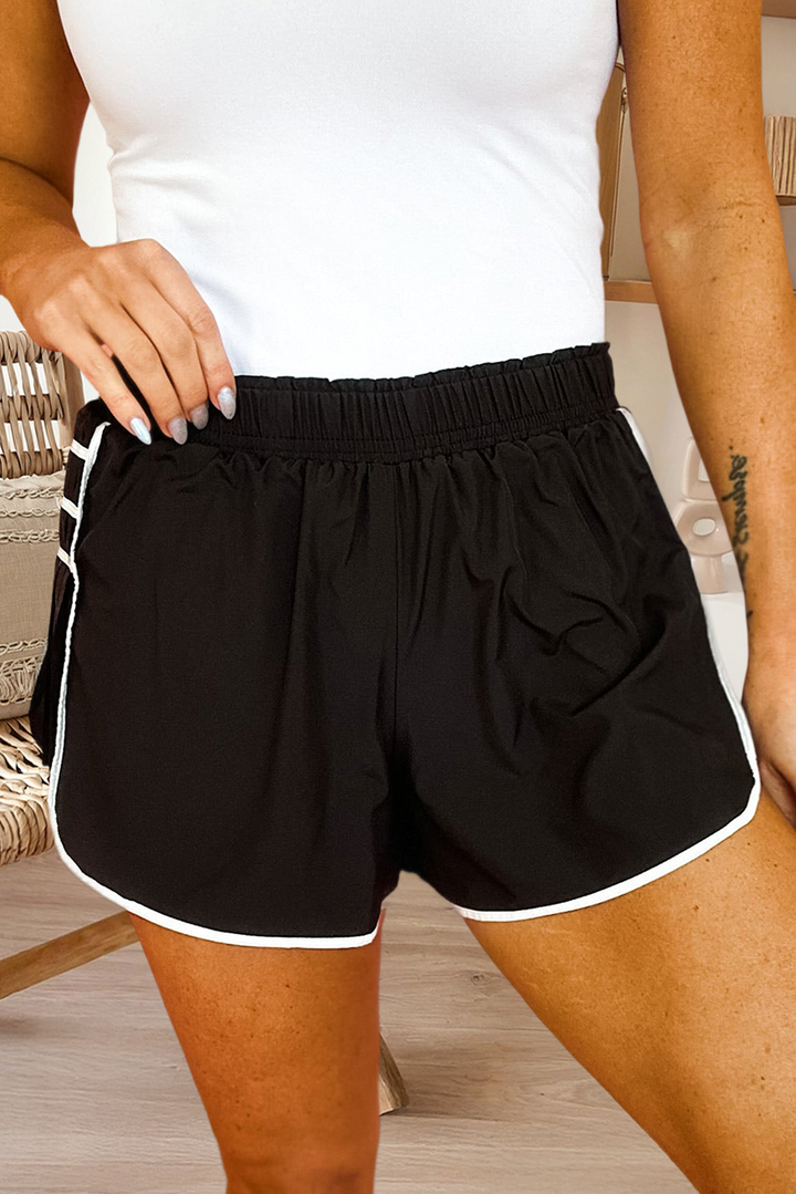 Contrast Trim Pleated Casual Active Shorts