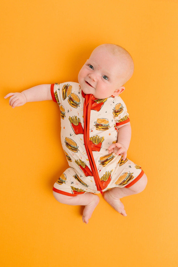 Cheeseburger Meal Bamboo Baby Short Romper