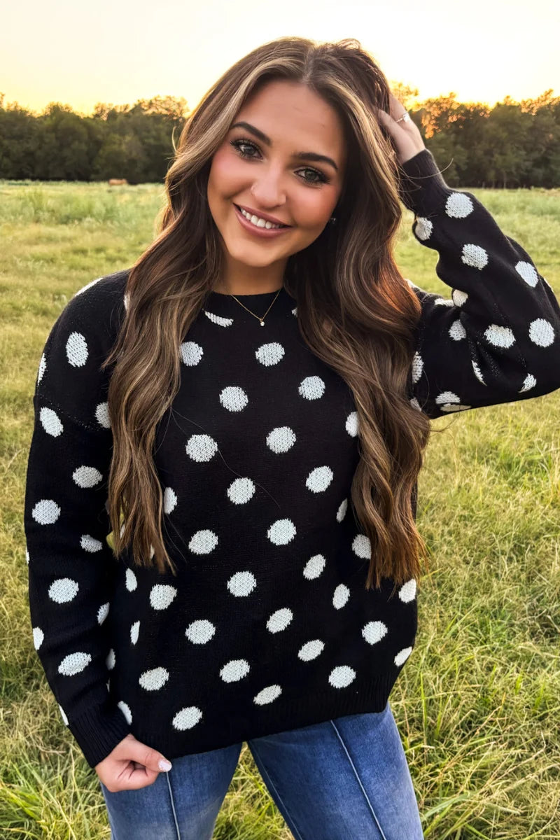 Black &amp; White Polka Dot Knit Sweater