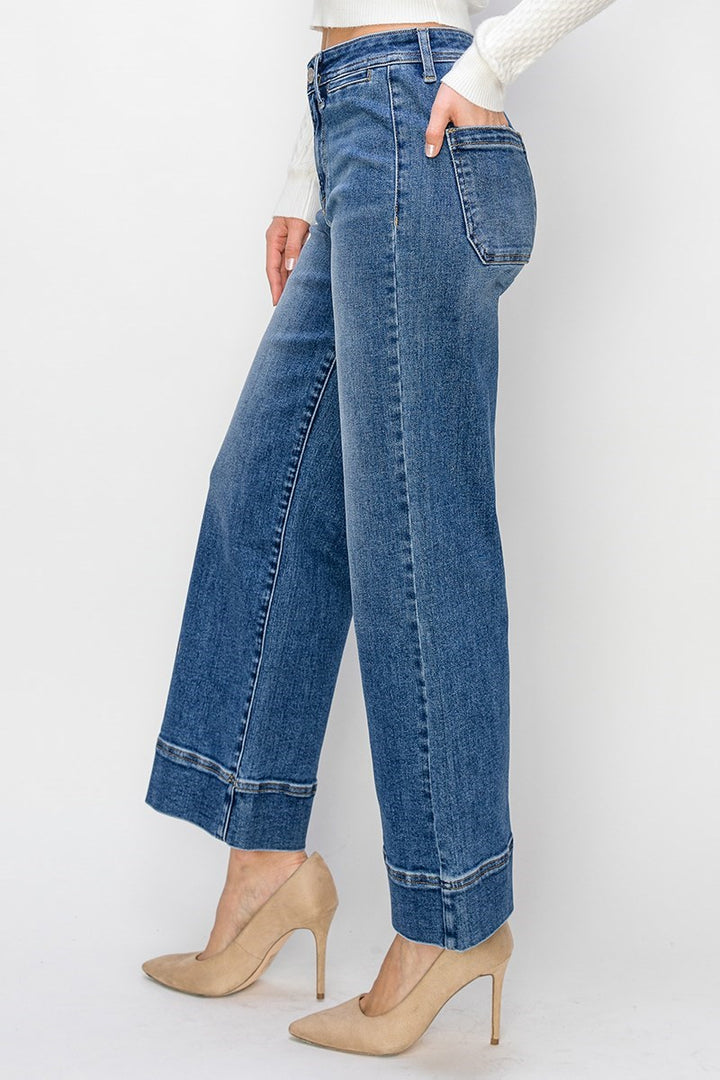 Risen High Rise Wide Leg Crop Jeans | Medium Wash