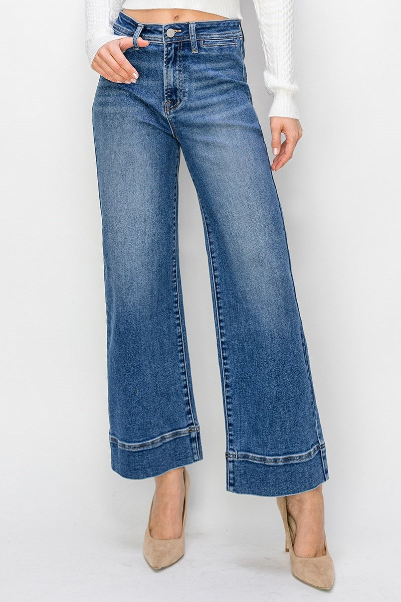 Risen High Rise Wide Leg Crop Jeans | Medium Wash