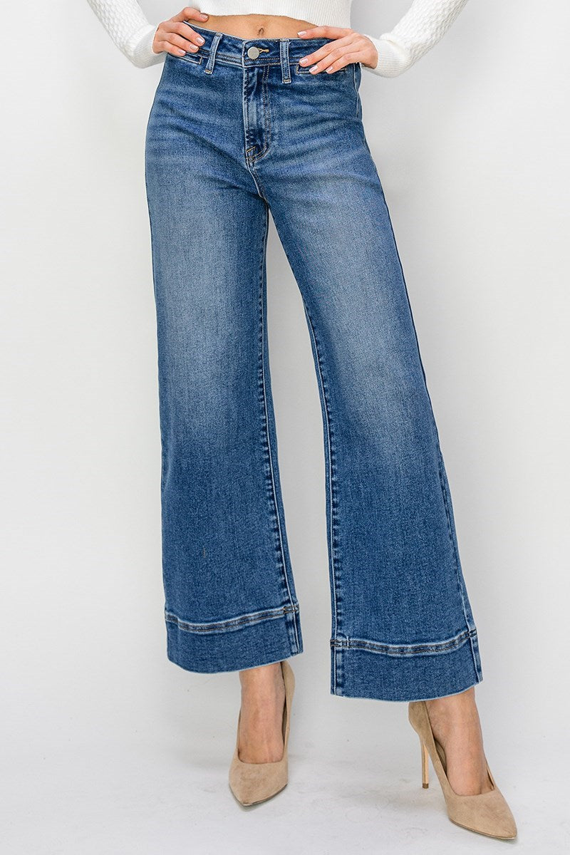 Risen High Rise Wide Leg Crop Jeans | Medium Wash