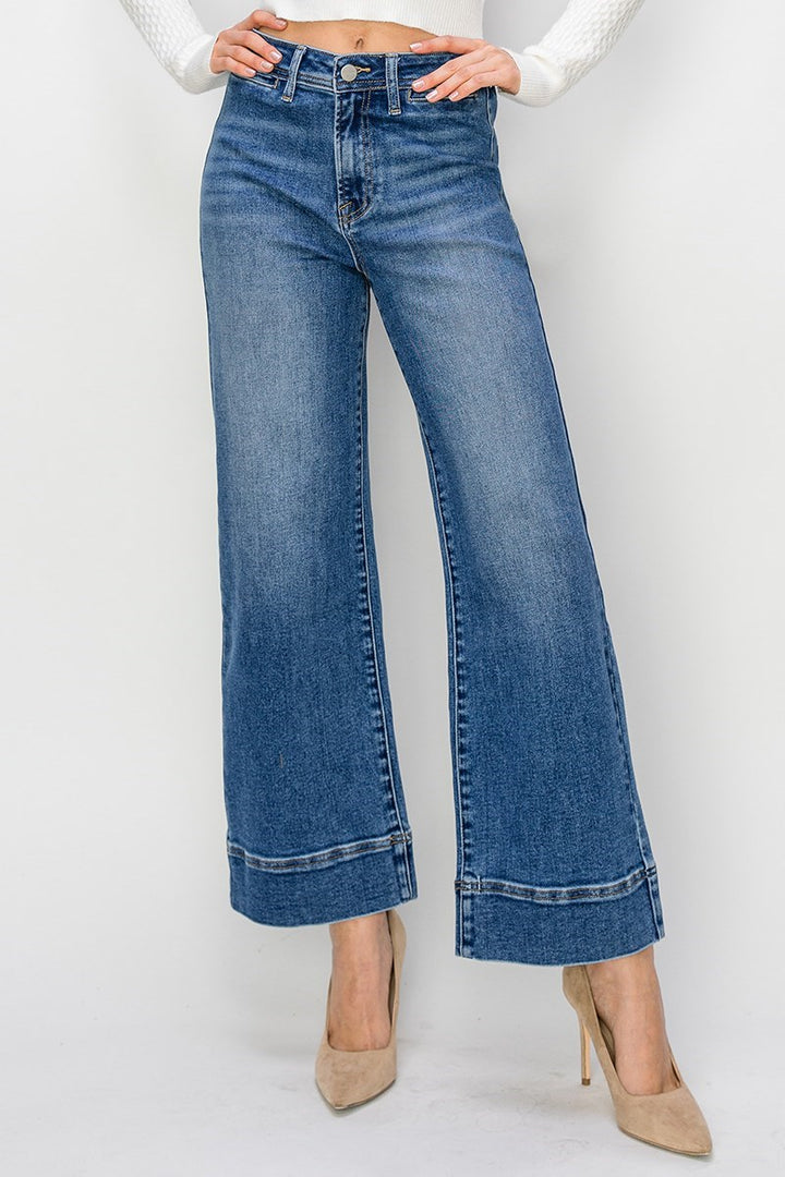 Risen High Rise Wide Leg Crop Jeans | Medium Wash